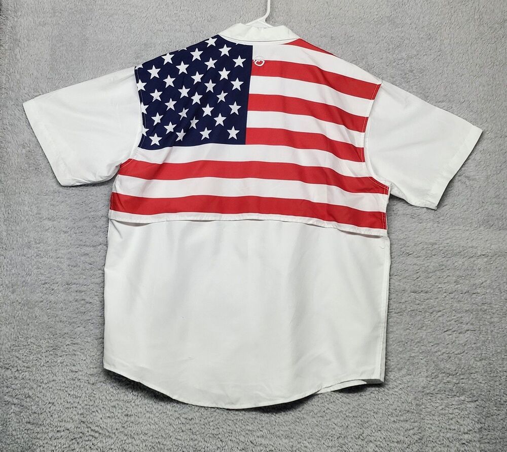 Magellan Outdoors Men's XL White American Flag Fishing Shirt Moisture Wicking